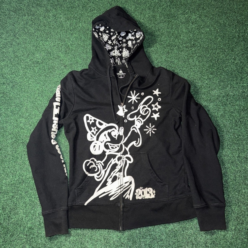 Disney 2013 Vintage Full Zip Black Graphic Hoodie Size Medium S35